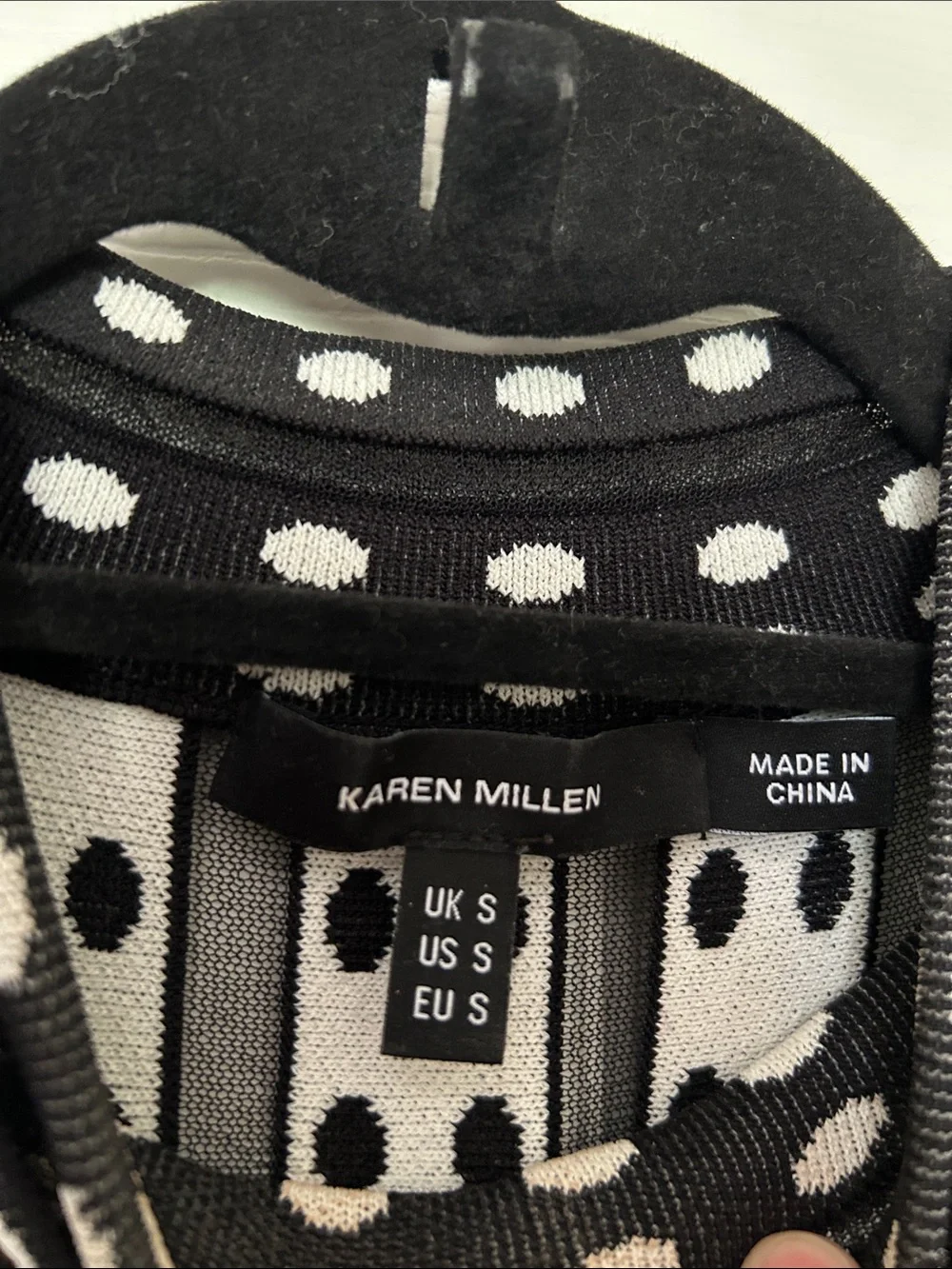 Karen Millen Shear Knit Black and White Polka Dot Pleated Leather Midi Dress